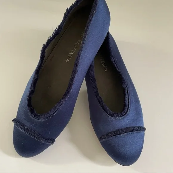 Stuart Weitzman Blue Midnight Satin Flats Loafers - Picture 3 of 10
